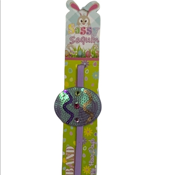 Sassy Sequin Easter Egg Headband Elasticized Easter Lavender Purple Girls Age 6+ - Picture 1 of 11